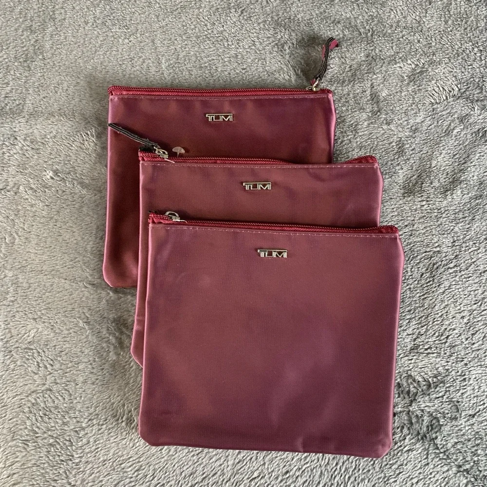 Tumi Set of 3 Burgundy Nylon Zippered Travel Pouch Organizer Bags